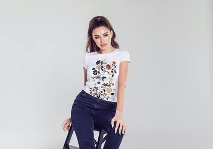 Shilpikraft Floral Women's T-Shirt | 100% Indian Cotton | White - UNIPOKO